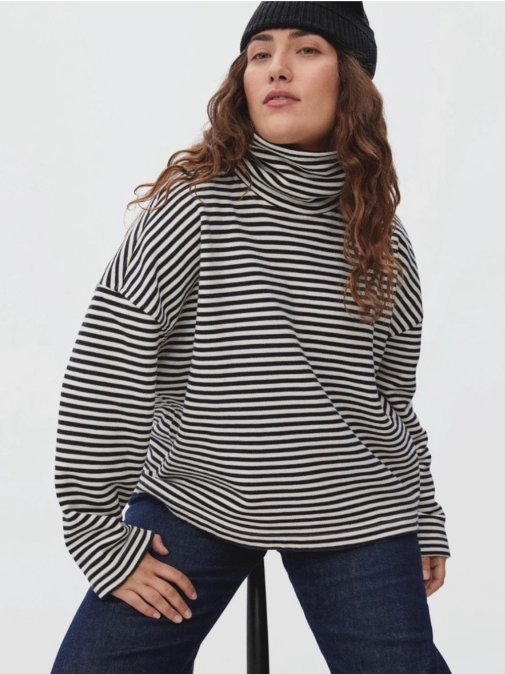 Everlane The Turtleneck Sweatshirt Boxy Small Stripe - Picture 2 of 7